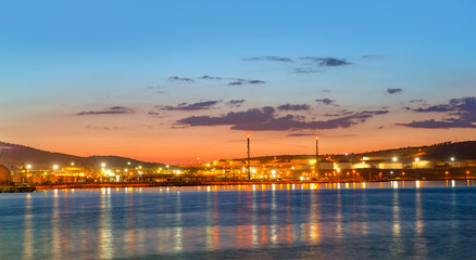 Refinery plant area at dusk