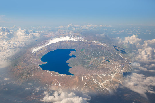 Nemrut crater lake view from plane - Bitlis, Turkey