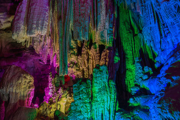 Colorful natural stalactite landscape in the cave