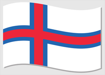 Obraz premium Waving flag of Faroe Island vector graphic. Waving Faroese flag illustration. Faroe Island country flag wavin in the wind is a symbol of freedom and independence.