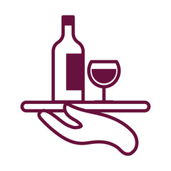 wine cup drink and bottle in server tray line style icon