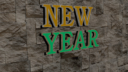 new year text on textured wall - 3D illustration
