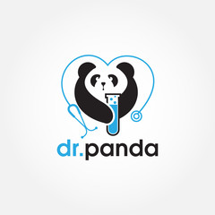doctor panda logo, creative  love panda and stethoscope vector