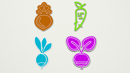 RADISH colorful set of icons - 3D illustration for food and background