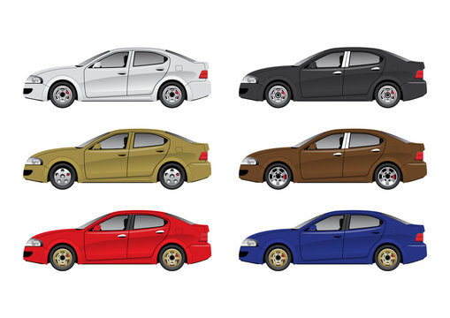 VECTOR EPS10 - car in different colors, isolated on white background.