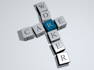 care worker crossword by cubic dice letters - 3D illustration for background and concept