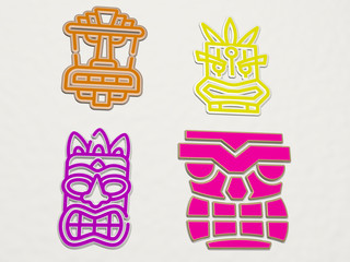 tiki 4 icons set - 3D illustration for beach and hawaii