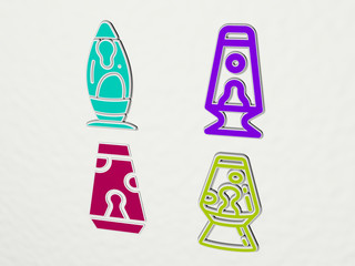 lava lamp colorful set of icons - 3D illustration