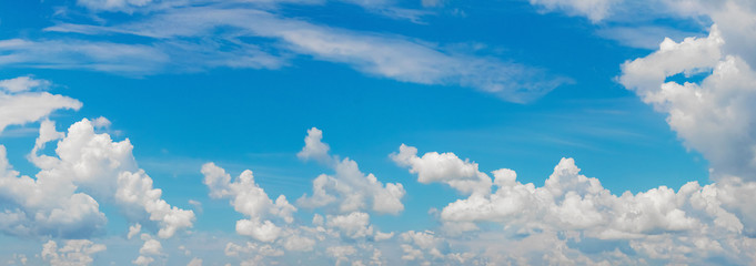 Panorama of blue sky with white clouds in sunny weather