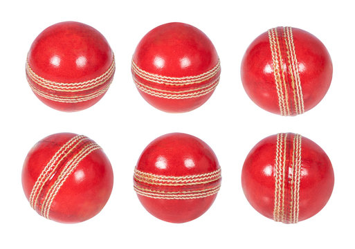 Cricket ball leather hard circle stitch close-up new isolated on white background