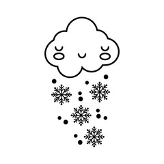 cloud sky with snowflakes kawaii comic character line style