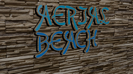aerial beach text on textured wall - 3D illustration for view and city
