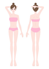 腕をあげて脇を見せる女性　全身　インナー着用