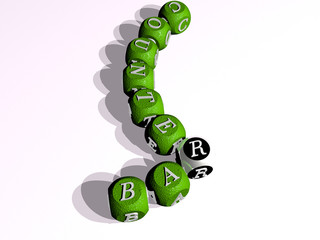 bar counter curved crossword of cubic dice letters - 3D illustration for background and alcohol