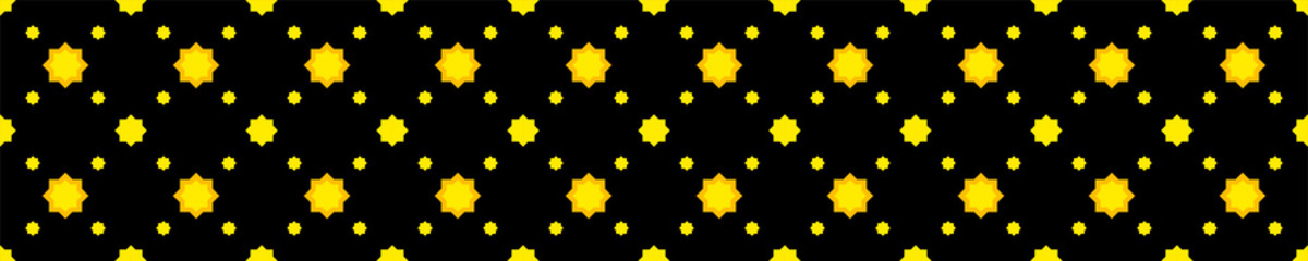 star seamless pattern cute on black long strip background, star shape geometric and repeat pattern