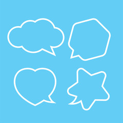 cute speech bubble white isolated on light blue, chatting symbol, star, heart shape, hexagon and cloud speech bubble white color for copy space, collection speech bubble for banner graphic design
