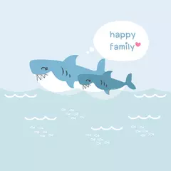 Foto op Plexiglas Happy shark family. Cute animal character. © miss[SIRI]