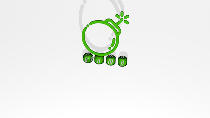 bomb 3D icon over cubic letters - 3D illustration for background and explosion