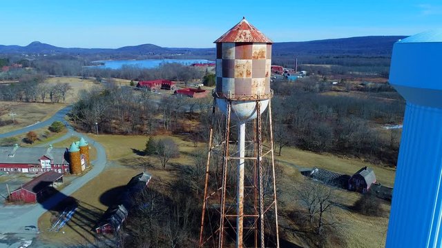 Aerial view of two water towers