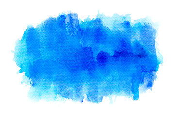 blue watercolor splash of paint on white abstract background.