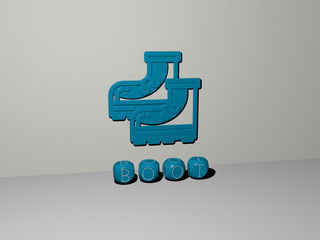 Obraz premium BOOT 3D icon on the wall and text of cubic alphabets on the floor - 3D illustration for background and design
