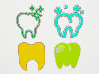 molar 4 icons set - 3D illustration for tooth and dental