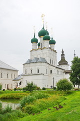 Fototapeta na wymiar Rostov Veliky, Russia - July 24, 2019: Rostov Kremlin. View of the Church of John the Theologian, Yaroslavl region. Golden ring of Russia