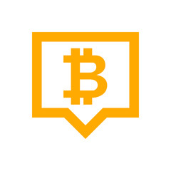 bitcoin currency symbol in speech bubble square orange for icon, cryptocurrency bitcoin money for app symbol, simple flat bitcoin money, currency digital bitcoin symbol for financial concept
