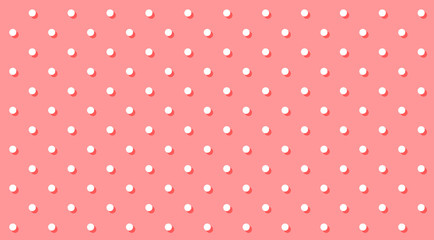 polka dot white on pink pastel soft background, pink pastel simple with polka dot white small pattern, cute polka dots for decoration backgrounds, pink soft simple for dots pattern fabric and textile - obrazy, fototapety, plakaty