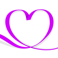 ribbon purple heart shape isolated on white, ribbon line purple heart-shaped, heart shape ribbon stripes purple, copy space, border tape curl heart shaped for decoration greeting valentine's day