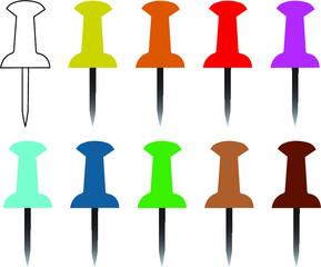 set of colorful push pins