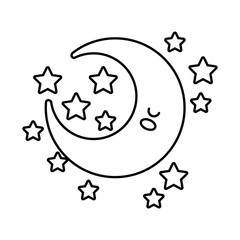 happy crescent moon with stars kawaii character line style