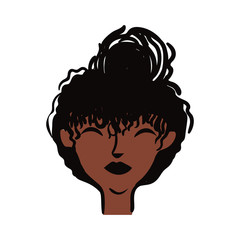 young afro woman with hair short flat style