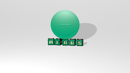 MINUS 3D icon object on text of cubic letters - 3D illustration for plus and background
