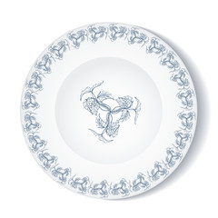 White plate with blue floral elements