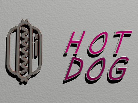 hot dog icon and text on the wall - 3D illustration for background and coffee