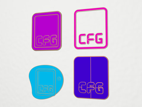 CFG FILE FORMAT 4 icons set - 3D illustration