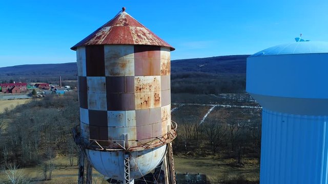 Aerial view of two water towers