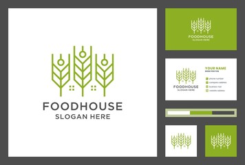 food house logo design with business card premium vector.