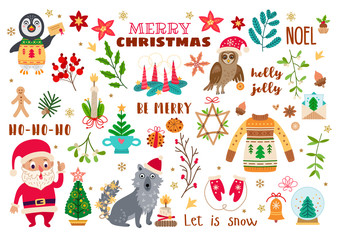 Christmas forest animals set in cartoon style