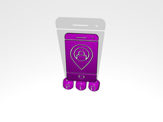 PIN 3D icon over cubic letters - 3D illustration for map and background