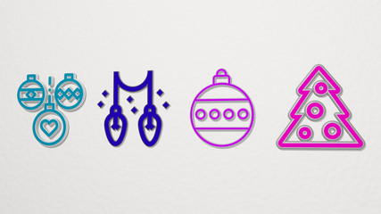 baubles 4 icons set - 3D illustration for christmas and background