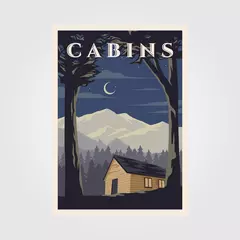  vintage cabins poster vector illustration design, night camp in cottage background design © linimasa