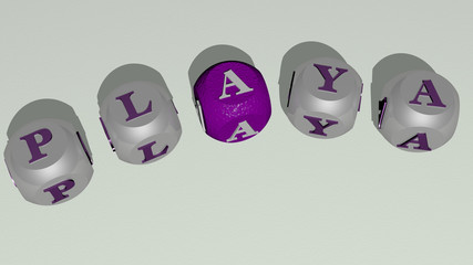 playa curved text of cubic dice letters - 3D illustration for beach and spain