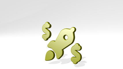 STARTUP LAUNCH 3D icon casting shadow - 3D illustration for business and concept