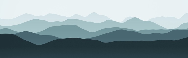 Fototapeta na wymiar creative wide of mountains in the fog digitally drawn texture illustration