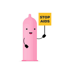 Condom with funny face. Vector flat illustration.