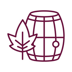wine wooden barrel with leaf line style icon