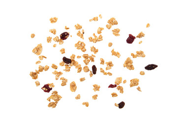 Granola. Healthy sweet dessert snack. On a white background.