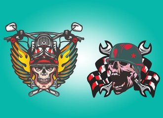 Skull vector Motorcycle service repair shop logo and sticker